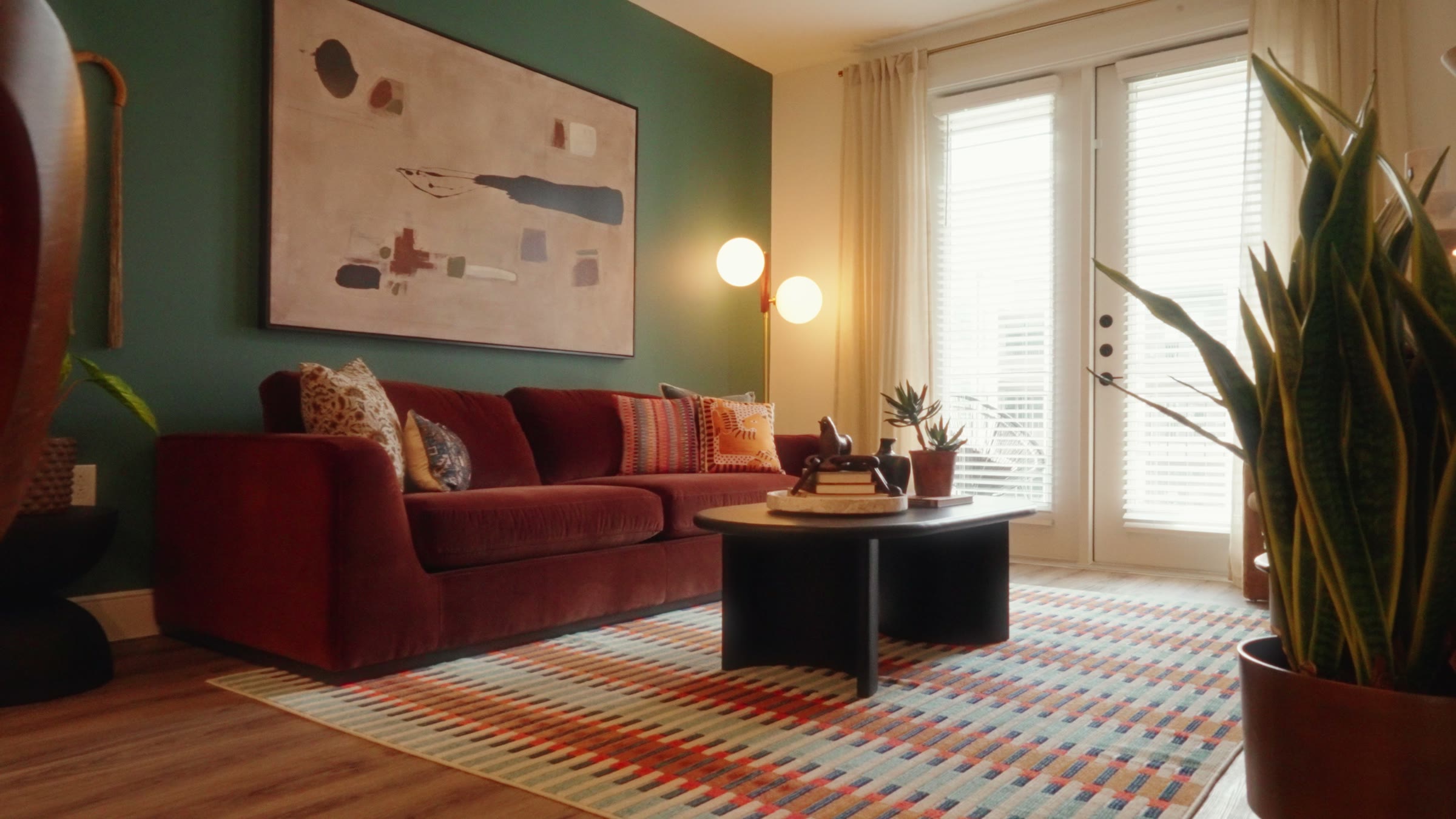 Model unit living room at Merrick on Midway
