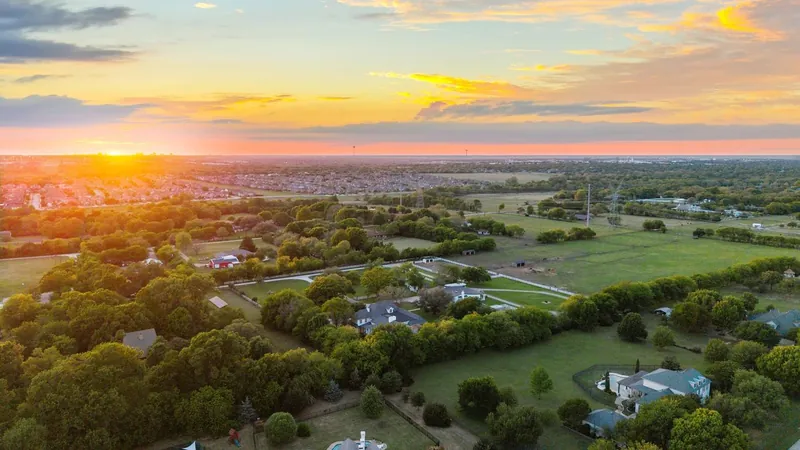 Golden hour drone photo over Parker, TX